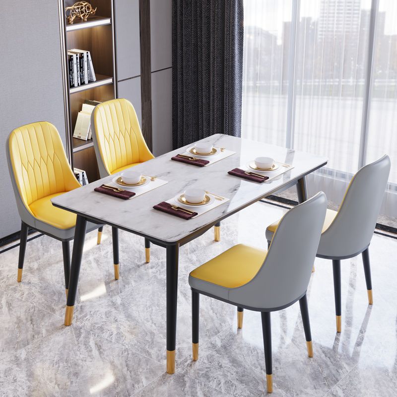 Modern White Slate Rectangular Dining Table Set with Four-leg Rubber Wood Base Clearhalo 'Dining Room Sets' 'Dining Tables & Seating' 'dining_room_set' 'furn' 'furn_dining_room_set' 'Furniture' 'furniture_dining_room_set' 'Kitchen & Dining Furniture' 'kitchen&dining_furn' 'kitchen' 1200x1200_483c1927-6120-44bf-ac63-939a7d9edd28