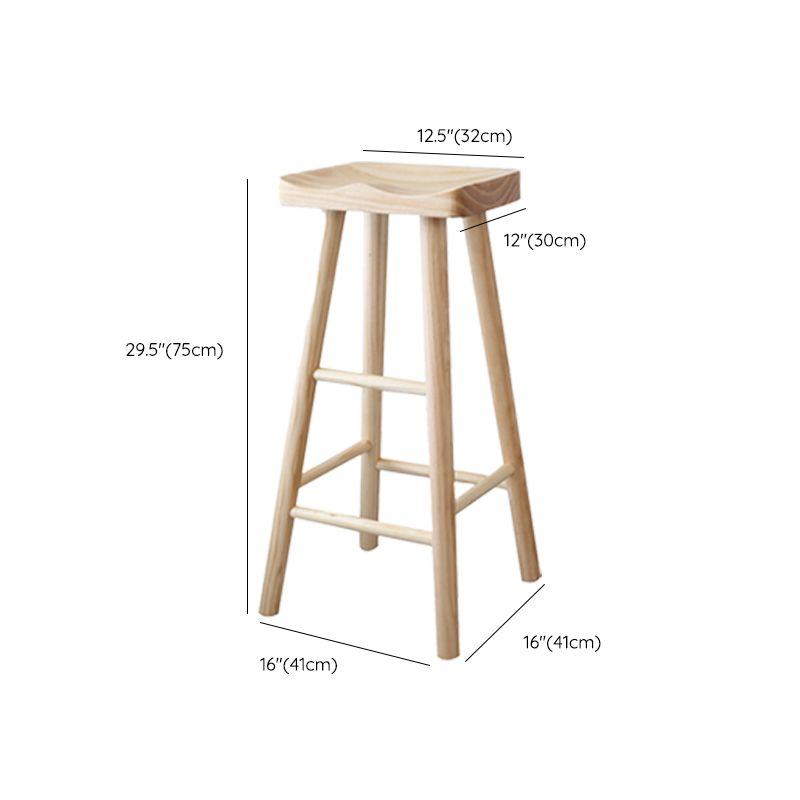 Modern Armless Solid Wood Bar Stool Indoor Backless Contoured Seat Stool