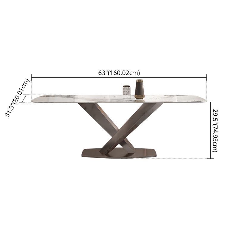Minimalist Style Sintered Stone Dining Table with White Fixed Table and Trestle Base for Home Use Clearhalo 'Dining Room Sets' 'Dining Tables & Seating' 'dining_room_set' 'furn' 'furn_dining_room_set' 'Furniture' 'furniture_dining_room_set' 'Kitchen & Dining Furniture' 'kitchen&dining_furn' 'kitchen' 1200x1200_484b027e-4180-4553-83be-1c9dde156e3c
