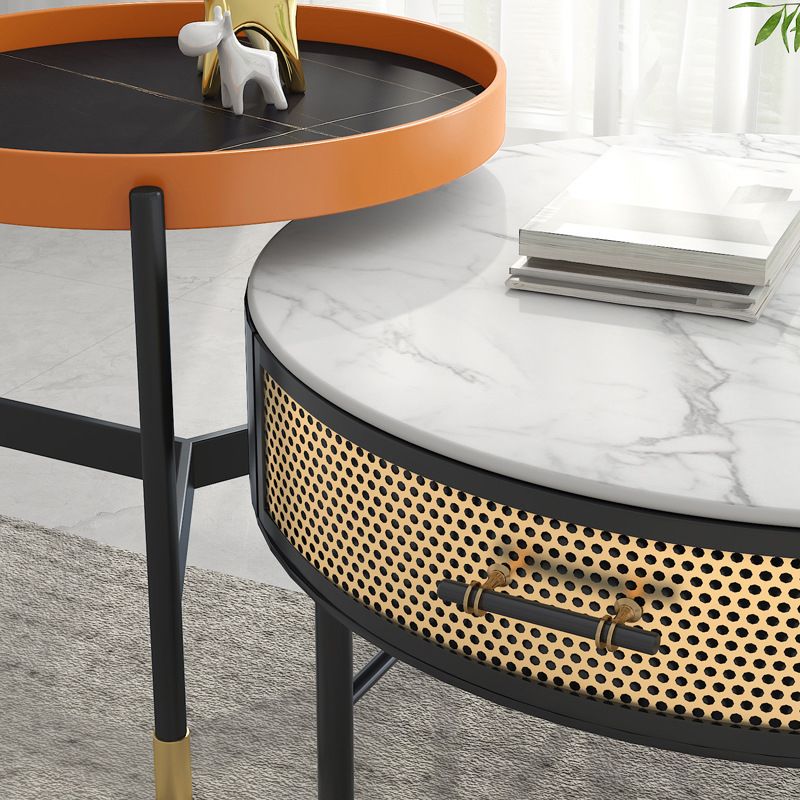 Luxurious Slate Round Top Coffee Table Set with Storage Drawer Clearhalo 'Coffee & Accent Tables' 'Coffee Tables' 'coffee_tables' 'furn' 'furn_coffee_tables' 'Furniture' 'Living Room Furniture' 1200x1200_48502802-6642-4b78-a171-8ba1381cb5d4