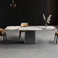 Mesa de comedor de piedra rectangular Mesa de comedor de base de metal moderna para sala de estar