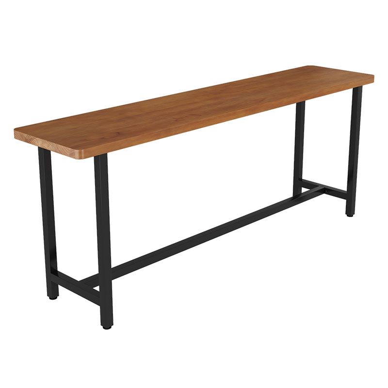 Table de bar à barre supérieure en bois de pin rectangulaire avec base de chevalet en noir