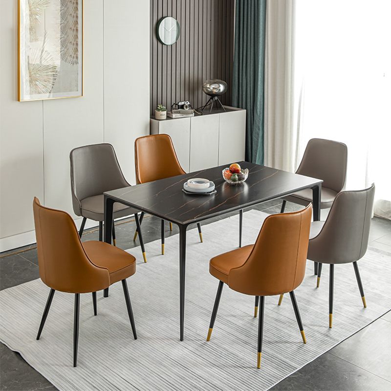 Glam Metal Dining Room Chairs Armless Faux Leather Dining Parsons Chair for Restaurant Use Clearhalo ' kitchen&dining_furn' 'Dining Chairs' 'Dining Tables & Seating' 'dining_chair' 'furn' 'furn_dining_chair' 'Furniture' 'furniture_dining_chair' 'Kitchen & Dining Furniture' 'kitchen' 1200x1200_48570c0b-ff75-481c-85f0-31615439fca6