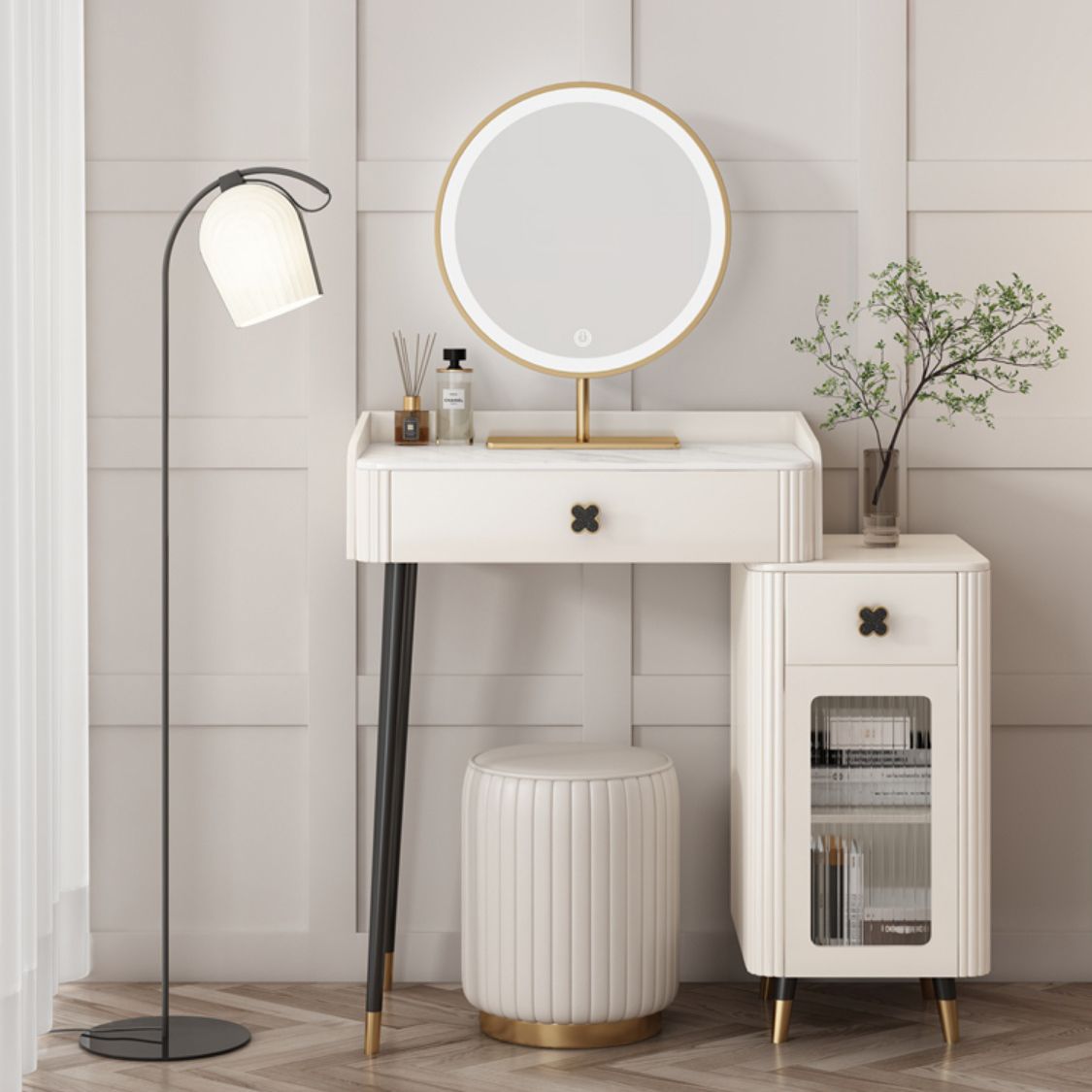 Contemporary Vanity Dressing Table Slate Top Make-up Vanity with Drawer