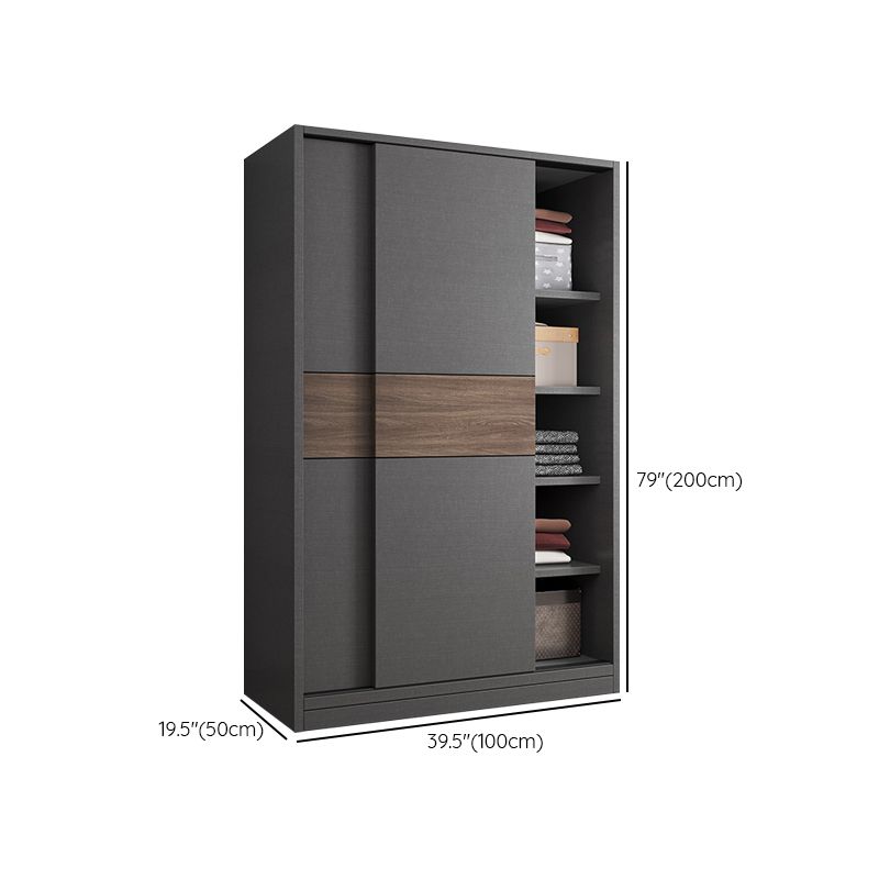 Modern Artificial Wood Wardrobe Armoire Freestanding Wardrobe in Black