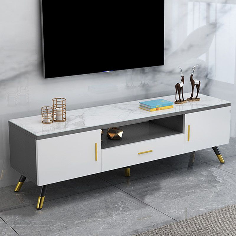 Open Storage 18" H TV Stand , Faux Wood TV Stand Console in Grey / White Clearhalo 'furn' 'furn_tv_stands_entertainment_centers' 'Furniture' 'Living Room Furniture' 'TV Stands & Entertainment Centers' 'TV Stands & Media Storage Furniture' 'tv_stands_entertainment_centers' 1200x1200_48699a18-5258-45f2-9ccf-b81c6ddf0ad6