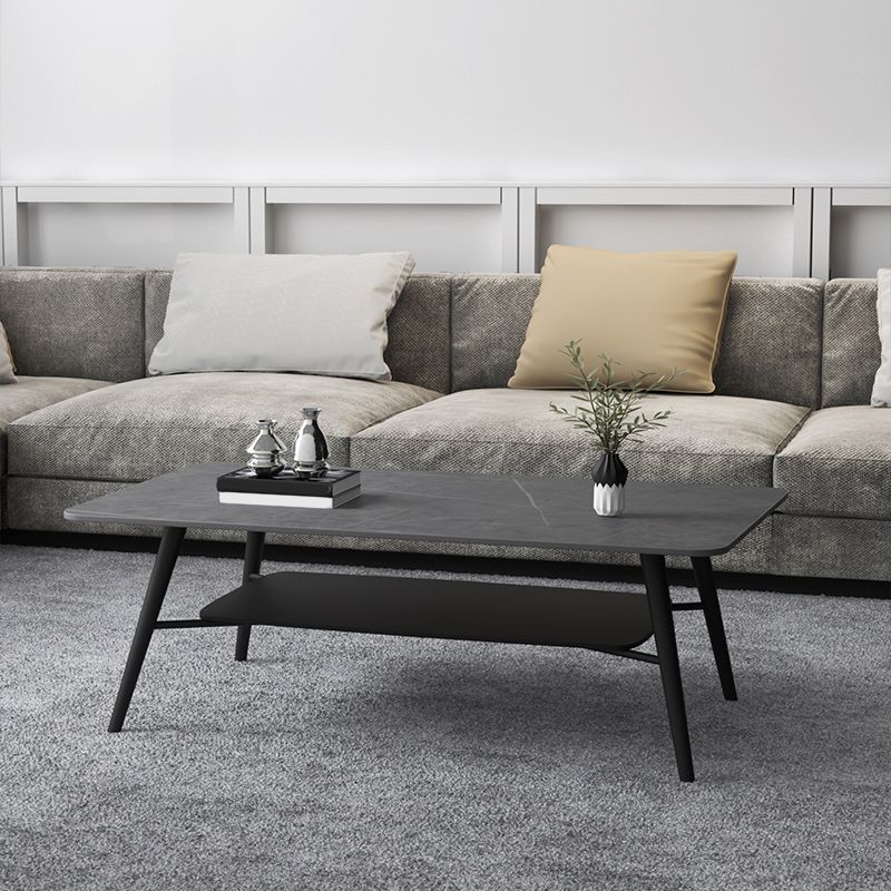 Cross Legs Rectangular Slate Coffee Cocktail Table in Gray with Shelf Clearhalo 'Coffee & Accent Tables' 'Coffee Tables' 'coffee_tables' 'furn' 'furn_coffee_tables' 'Furniture' 'Living Room Furniture' 1200x1200_486e5cf7-e8cf-4c8d-9820-3dc7bfe47084