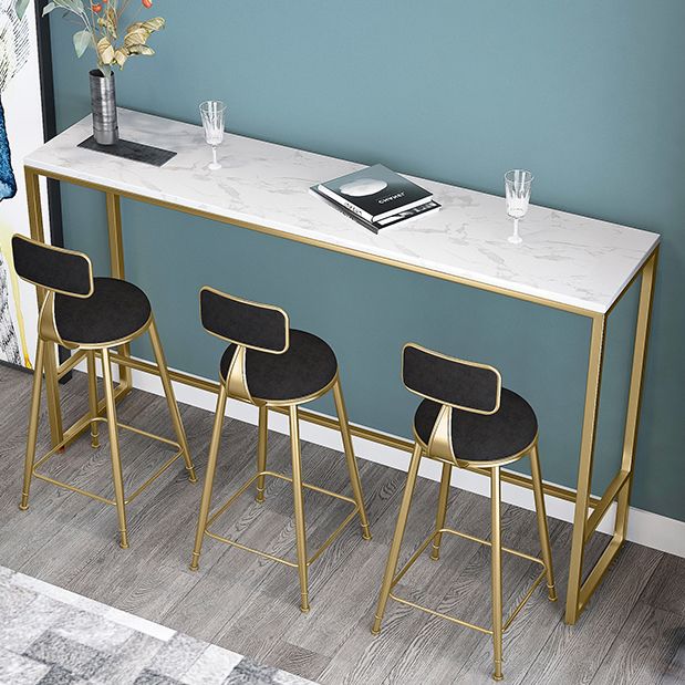Modern Rectangle Bar Dining Table White Top Bar Height Table with Iron Base in Gold Clearhalo 'Bar Furniture' 'Bar Tables' 'bar_tables' 'furn' 'furn_bar_tables' 'Furniture' 'furniture_bar_tables' 'Kitchen & Dining Furniture' 'kitchen&dining_furn' 'kitchen' 1200x1200_487108b7-d6f2-44d5-93bb-1a117cfab353
