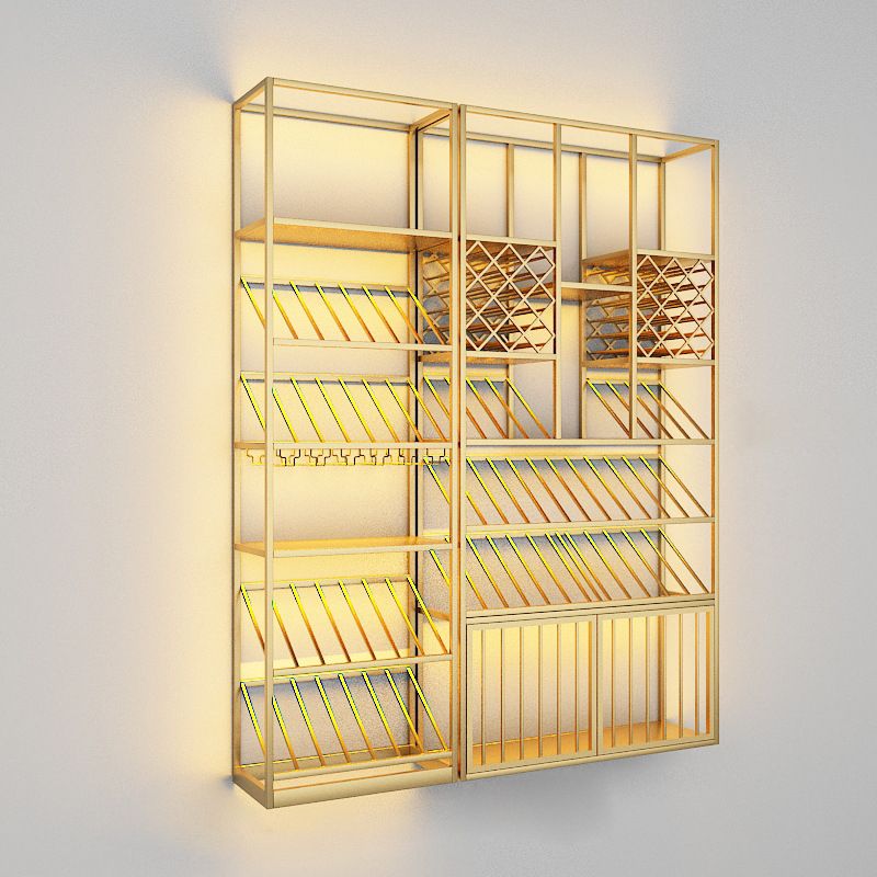 ワイナリー用の豪華なアイアンワインボトルホルダーLEDストリップフロアボトルラック