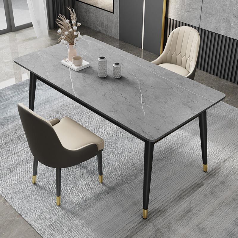Mesa de comedor de piedra rectángulo Metal de 4 patas de 4 patas Mesa de comedor para sala de estar