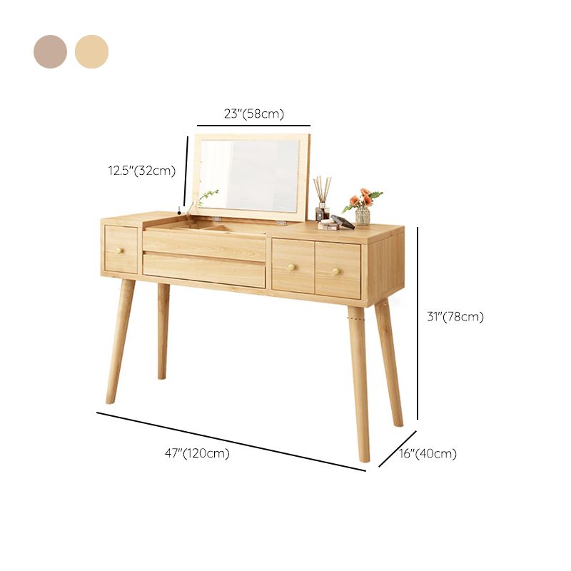Scrivania in legno massello scrivania da remoto set di vanità per trucco specchio con cassetto