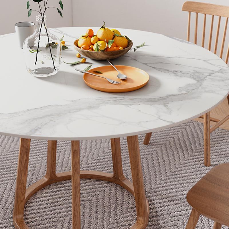 Mesa de comedor de pedestal de madera maciza mesa de comedor redonda moderna en blanco