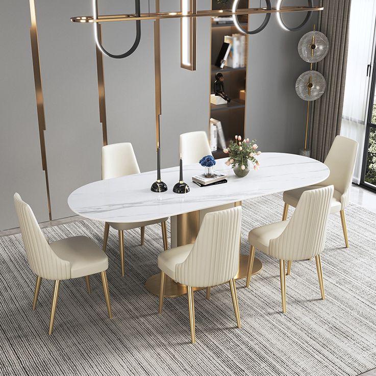 Glam Kitchen White Dining Table Sintered Stone Standard Dining Table with Pedestal Base Clearhalo ' dining_table' 'Dining Tables & Seating' 'Dining Tables' 'furn' 'furn_dining_table' 'Furniture' 'furniture_dining_table' 'Kitchen & Dining Furniture' 'kitchen&dining_furn' 'kitchen' 'kitchen_dining_table' 1200x1200_4884ab1f-6ddf-4e8b-9f67-6ad9b931480f