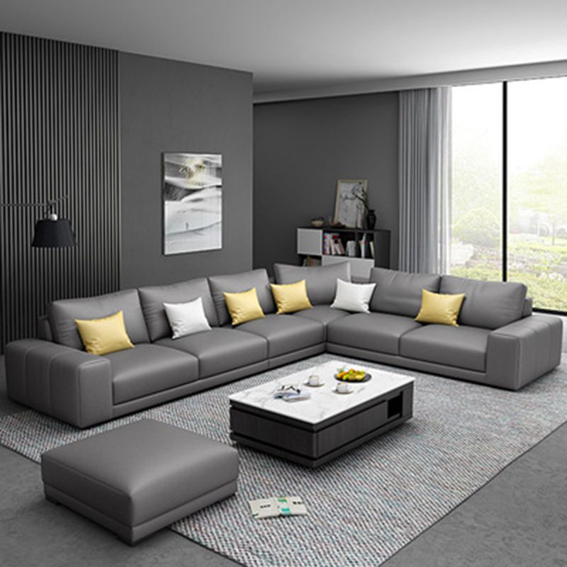 Contemporary Right Hand Facing Sectional Faux Leather Corner Sofa with Ottoman Clearhalo 'furn' 'furn_sectionals' 'Furniture' 'furniture_sectionals' 'Living Room Furniture' 'Sectionals' 1200x1200_488586d2-c450-4cdf-8d21-13e0fb10ee05