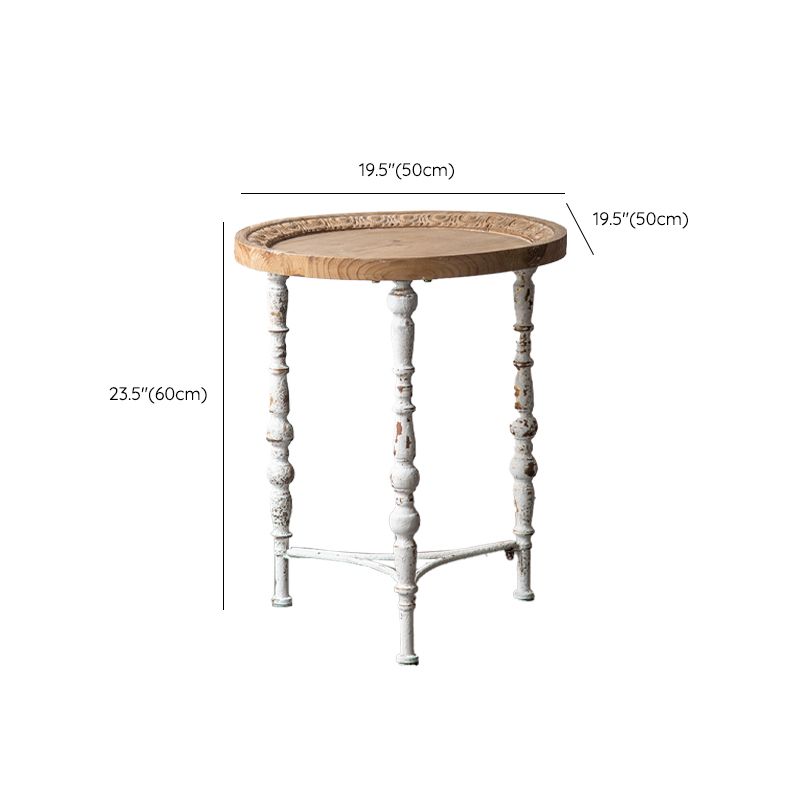Table d'extrémité en bois massif de forme ronde avec table d'angle de base en métal pour le salon
