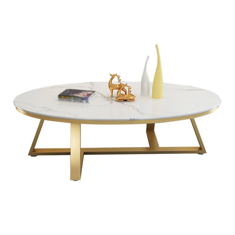 Modern Style Grey/black/white Oval Coffee Table with Crossed Legs Base