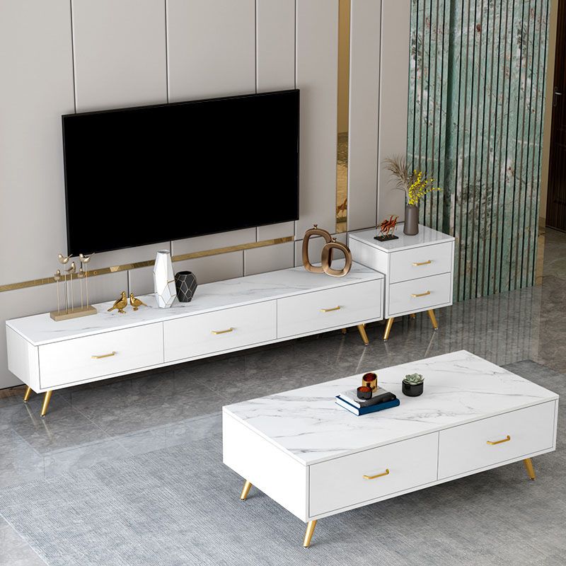 Modern TV Media Stand with Gold Metal Legs Stone Top Media Console with Drawers Clearhalo 'furn' 'furn_tv_stands_entertainment_centers' 'Furniture' 'Living Room Furniture' 'TV Stands & Entertainment Centers' 'TV Stands & Media Storage Furniture' 'tv_stands_entertainment_centers' 1200x1200_4892ba77-dcf4-45f5-931b-8c9310453fe2