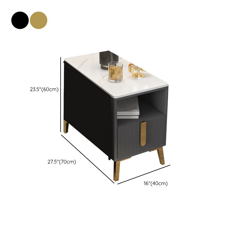 4 Legs Glam Side Table Stone Top Side Table with Shelf and Drawer Clearhalo 'Coffee & Accent Tables' 'End & Side Tables' 'end_side_tables' 'furn' 'furn_end_side_tables' 'Furniture' 'Living Room Furniture' 1200x1200_48938a5e-84bd-46ba-beac-f42b34252766