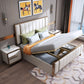 White Standard Bed Modern Bed Frame with Upholstered Headboard