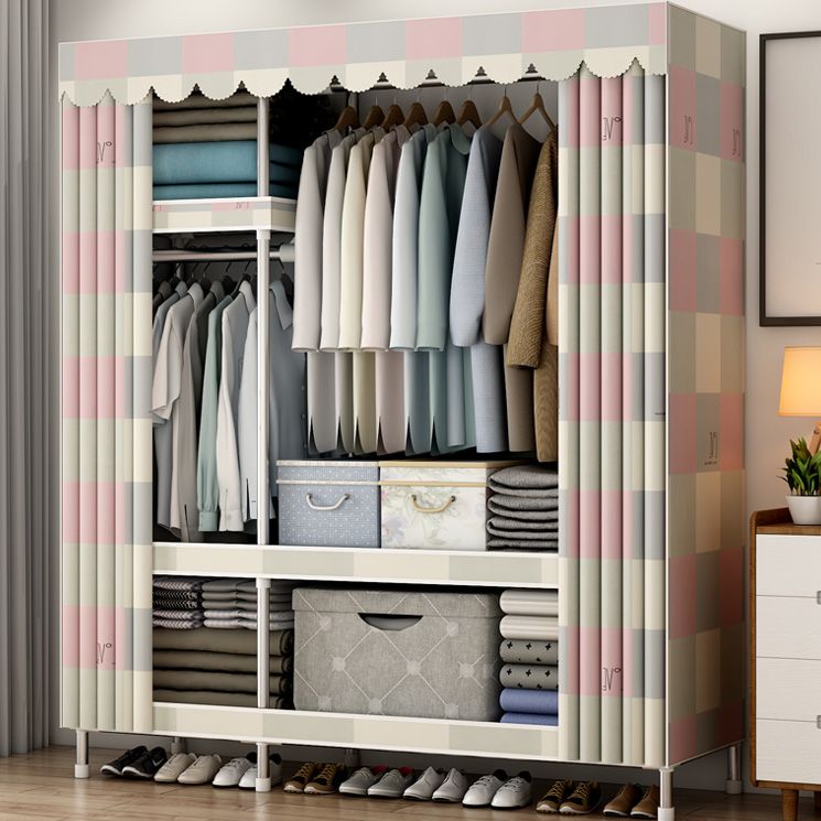 Contemporary Style Metal Wardrobe Cloth Rod Included Wardrobe Closet With Shelves