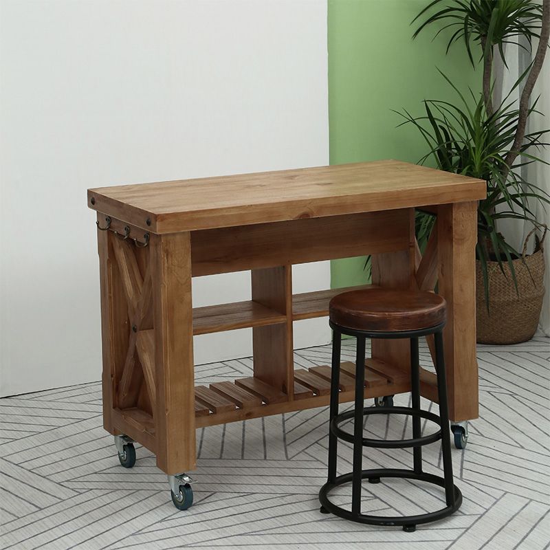 Farmhouse Pine Kitchen Island Cucina rimovibile con cassetto e scaffali
