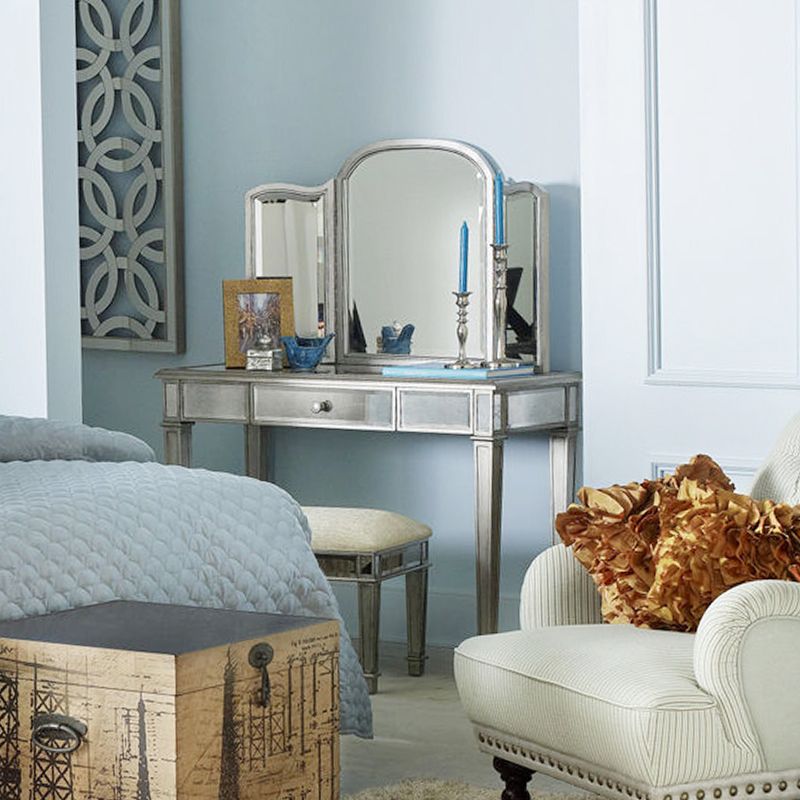 3つの収納引き出し付きスリバーバニティセットガラスメイクアップバニティ、17.71 "幅