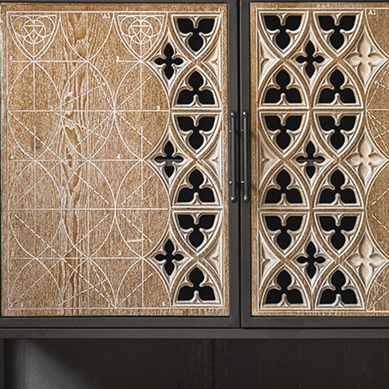 Metal and Distressed Wood Accent Cabinet Industrial Style Fretwork Chest