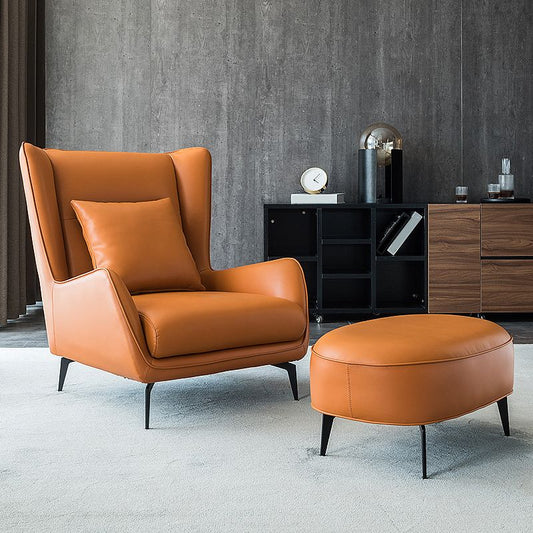 35.43" Wide Leather Wingback Chair in Orange with Black Basic Four Leg Clearhalo 'Accent Chairs' 'accent_chairs' 'Chairs & Seating' 'furn' 'furn_accent_chairs' 'Furniture' 'Living Room Furniture' 1200x1200_48a15717-6a72-4544-8165-7483f1c75c95