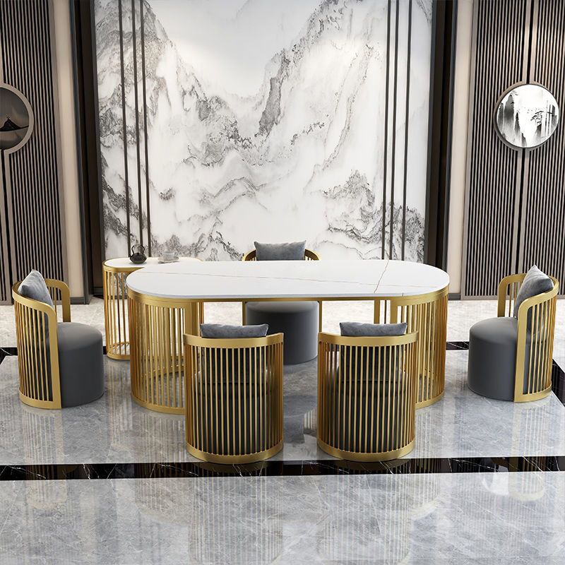 29 "H Glam Office Desk Oval White Writing Desk met metalen benen