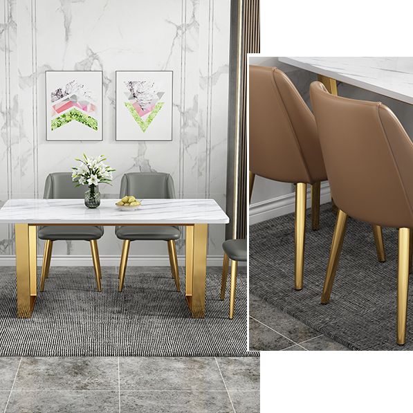 Rectangular Scandinavian Style Sintered Stone Dining Room Set Dining Furniture with Metallic Base Clearhalo 'Dining Room Sets' 'Dining Tables & Seating' 'dining_room_set' 'furn' 'furn_dining_room_set' 'Furniture' 'furniture_dining_room_set' 'Kitchen & Dining Furniture' 'kitchen&dining_furn' 'kitchen' 1200x1200_48a2ef07-7a54-4ba3-af70-1eb00b3132d4