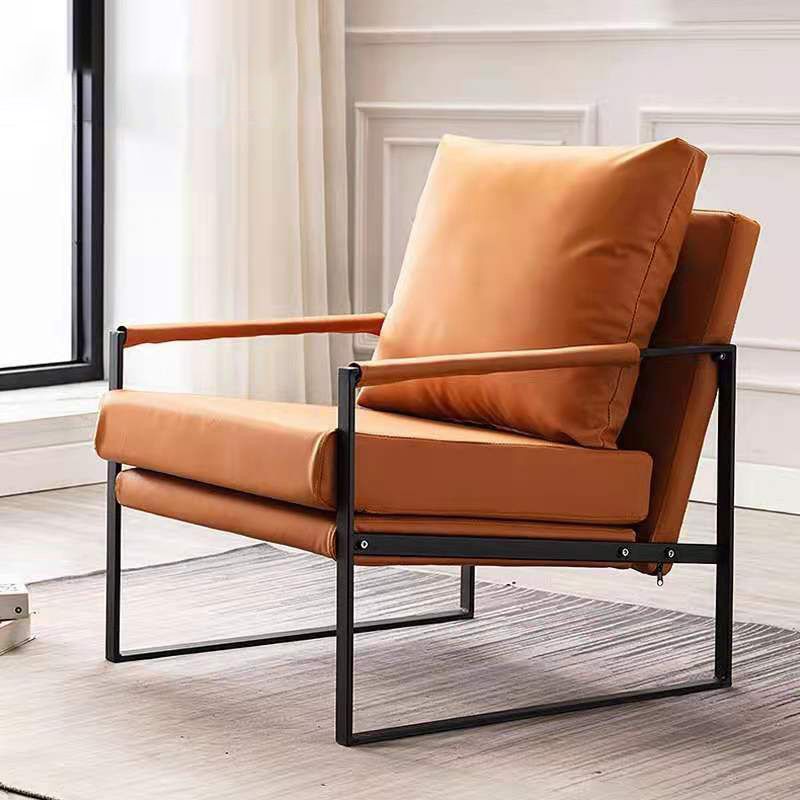 Industrial Metal Armchair Leather Upholstered Accent Armchair Clearhalo 'Accent Chairs' 'accent_chairs' 'Chairs & Seating' 'furn' 'furn_accent_chairs' 'Furniture' 'Living Room Furniture' 1200x1200_48a4b2c4-1774-4fc6-af6b-d11b1bf6d503