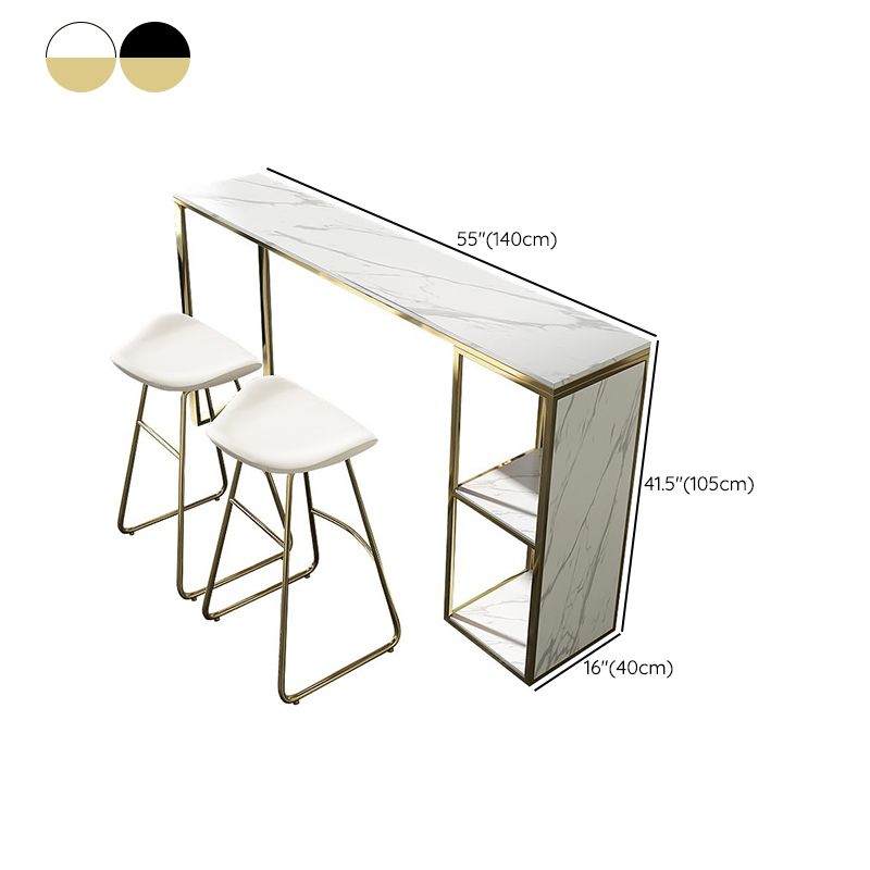 Mesa de bar rectangular Glam, mesa de pedestal doble de mármol sintético con almacenamiento