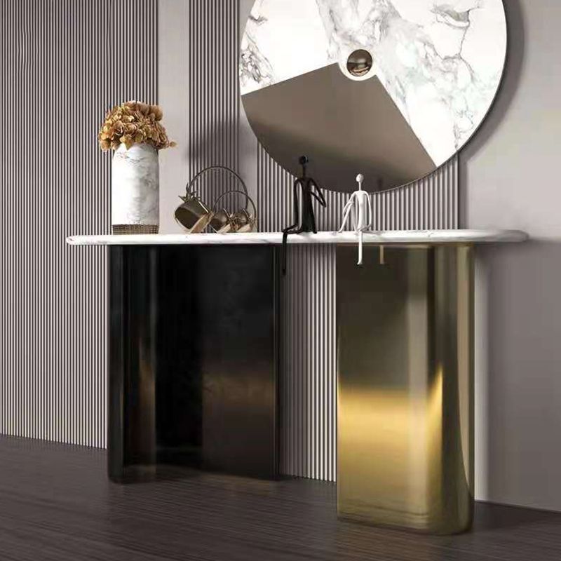 Modern Oval Console Table Metal Console Sofa Table in Black and Gold Clearhalo 'Console Tables' 'console_tables' 'Entry & Mudroom Furniture' 'furn' 'furn_console_tables' 'Furniture' 1200x1200_48ae155f-8779-43f0-888a-c069596035d5
