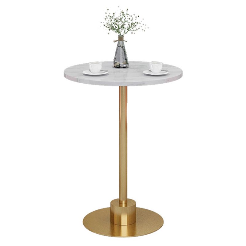 Table de bar avec base en métal Glam et plateau en pierre blanche, table de pub fixe pour patio