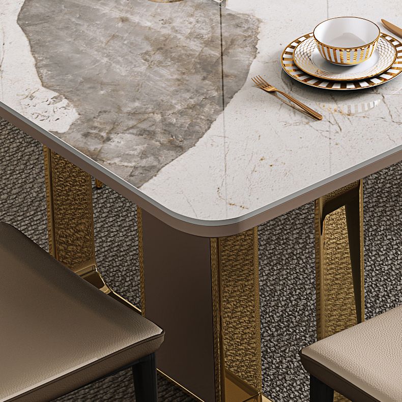 Traditional Luxury Sintered Stone Top Dining Table Rectangle Table With Metal Double Pedestal Clearhalo ' dining_table' 'Dining Tables & Seating' 'Dining Tables' 'furn' 'furn_dining_table' 'Furniture' 'furniture_dining_table' 'Kitchen & Dining Furniture' 'kitchen&dining_furn' 'kitchen' 'kitchen_dining_table' 1200x1200_48af35c8-5f7d-4c0d-85ee-060df5524439