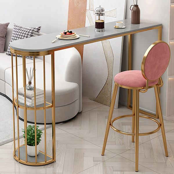 Glam Gold Iron Bar Table Faux Marble Gray Specialty Top 41.3"H Bistro Table with Storage Clearhalo 'Bar Furniture' 'Bar Tables' 'bar_tables' 'furn' 'furn_bar_tables' 'Furniture' 'furniture_bar_tables' 'Kitchen & Dining Furniture' 'kitchen&dining_furn' 'kitchen' 1200x1200_48b06497-5bf5-4f44-b11e-daffa83606d6