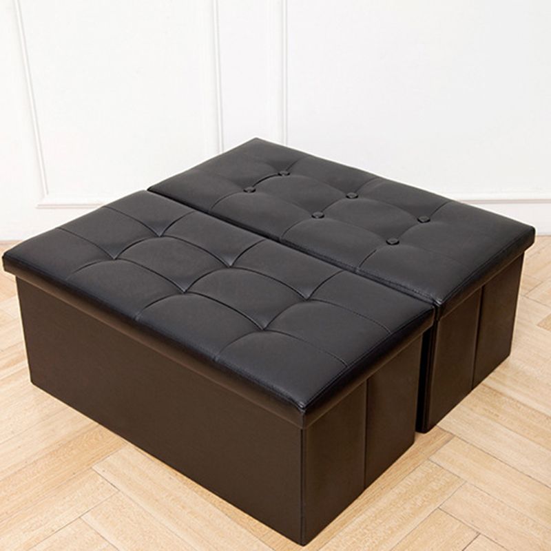 Vintage Tufted Ottoman Pure Color PU Leather Water Resistant Square Ottoman with Storage Clearhalo 'furn' 'furn_ottomans_poufs' 'Furniture' 'Living Room Furniture' 'Ottomans & Poufs' 'ottomans_poufs' 1200x1200_48b3292f-be39-4a41-ad96-fbbb7d3c35db