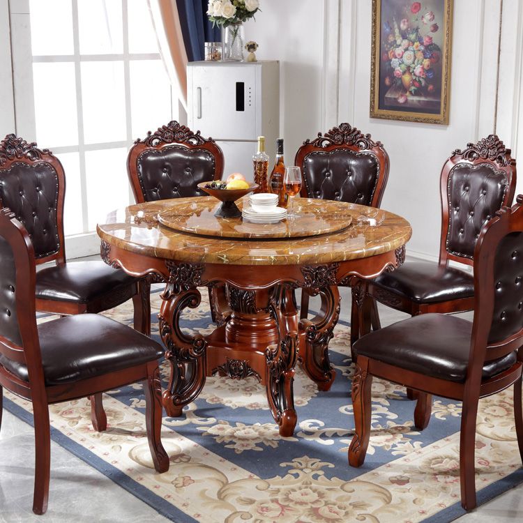 Faux Marble Dining Table Traditional Round Dinette Table with Turntable Clearhalo 'Dining Tables & Seating' 'Dining Tables' 'dining_table' 'furn' 'furn_dining_table' 'Furniture' 'Kitchen & Dining Furniture' 1200x1200_48b3f81b-2f55-47db-8383-8fd57f199758