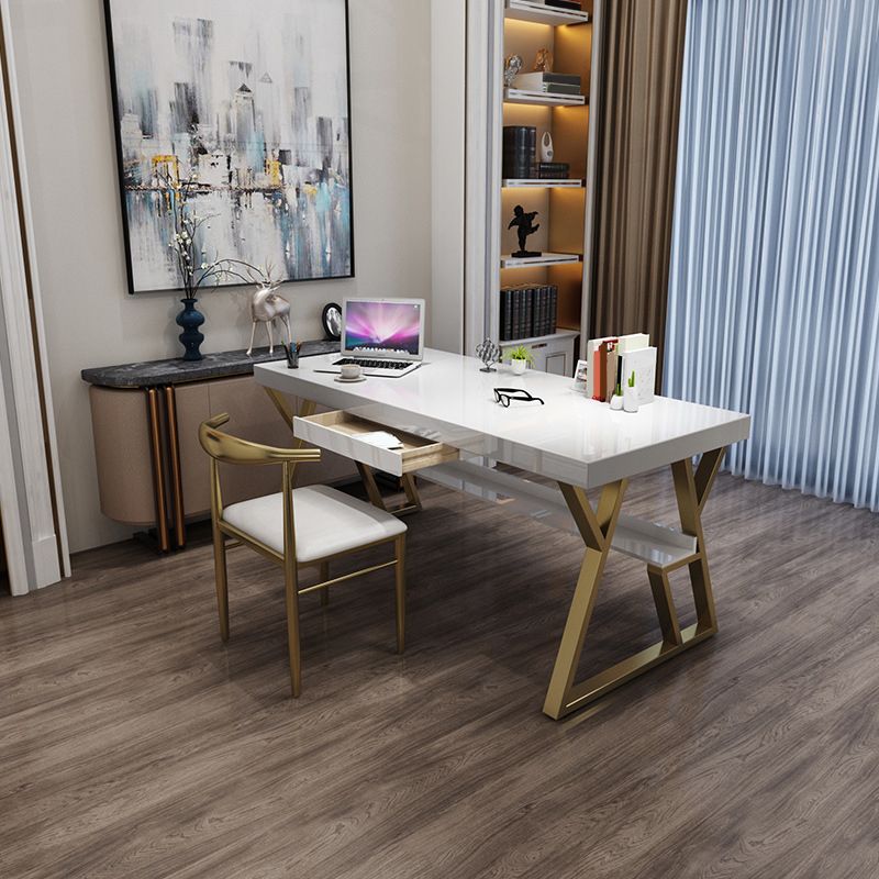 Solid Wood Rectangular Writing Desk 29.53-inch Tall Office Desk with Shelf Clearhalo 'furn' 'furn_office_desk' 'Furniture' 'Office Desks' 'Office Furniture' 'office_desk' 1200x1200_48b96d79-de06-49ba-8952-46d5b62b0273