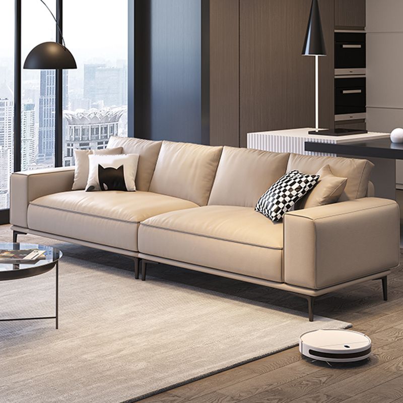 Contemporary Genuine Leather Pillows Square Arm Living Room Seating