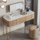 2 Storage Drawers Mirrored Vanity Set Genuine Leather Make-up Vanity