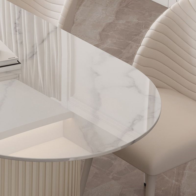 Modern Oval Dining Table Stone and Metal Double Pedestal Dining Table in White Clearhalo 'Dining Tables & Seating' 'Dining Tables' 'dining_table' 'furn' 'furn_dining_table' 'Furniture' 'furniture_dining_table' 'Kitchen & Dining Furniture' 1200x1200_48bc8de9-0728-452d-9f2e-385271755860