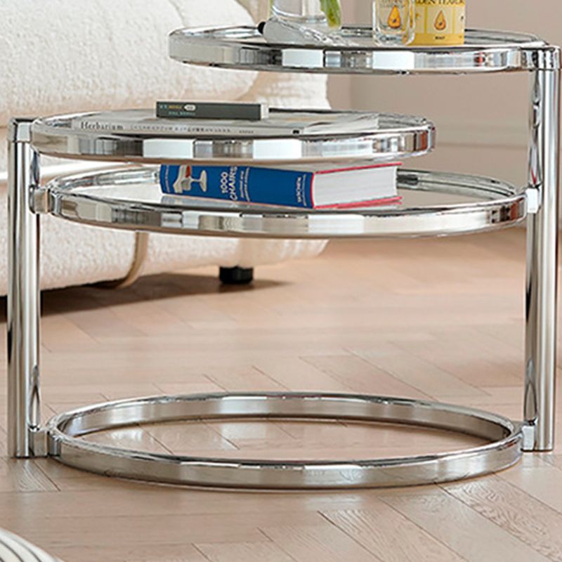 Extendable Coffee Table with Glass Round Top and Stainless Steel Base Clearhalo 'Coffee & Accent Tables' 'Coffee Tables' 'coffee_tables' 'furn' 'furn_coffee_tables' 'Furniture' 'Living Room Furniture' 1200x1200_48bc9104-060b-4fce-a478-9ebe3a895885