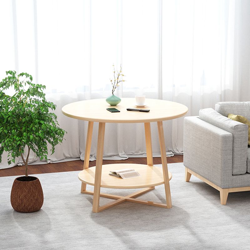 Tavolino laterale di gambe trasversali alte 27,5 "tavolo laterale tondo naturale/ bianco