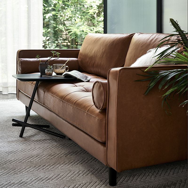 American Traditional Genuine Leather Cushions Sofa 33.46"High Square Arm Sofa,Dark Brown Clearhalo 'furn' 'furn_sofas' 'Furniture' 'furniture_sofas' 'kitchen' 'kitchen_sofas' 'Living Room Furniture' 'Sofa' 'sofas' 1200x1200_48bf19cf-abba-46e0-b1e0-cc672da2f6cf