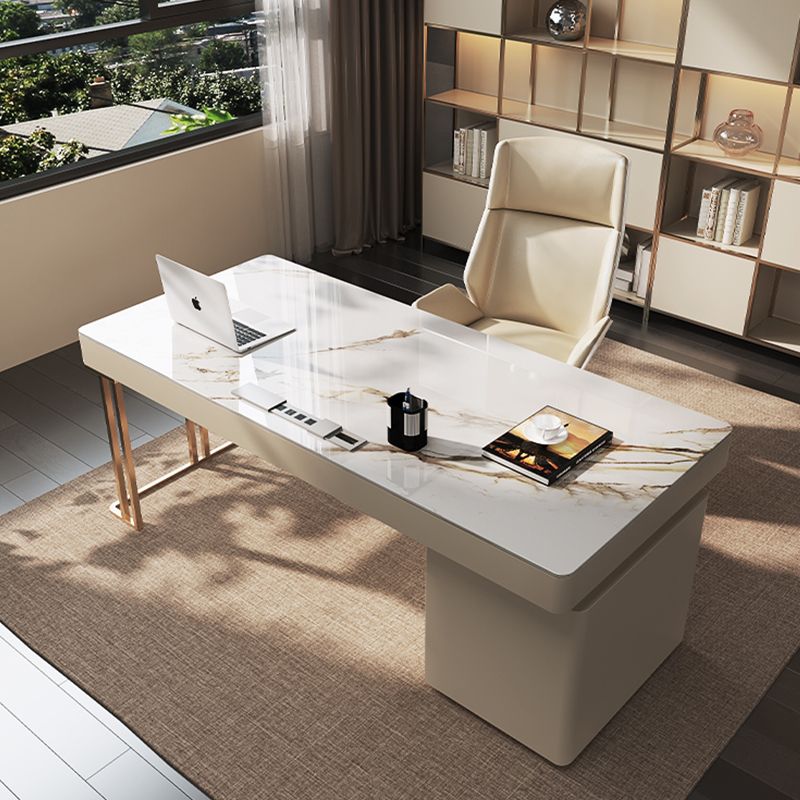 Escritorio de oficina de piedra rectangular escritorio de estilo moderno con 6 cajones