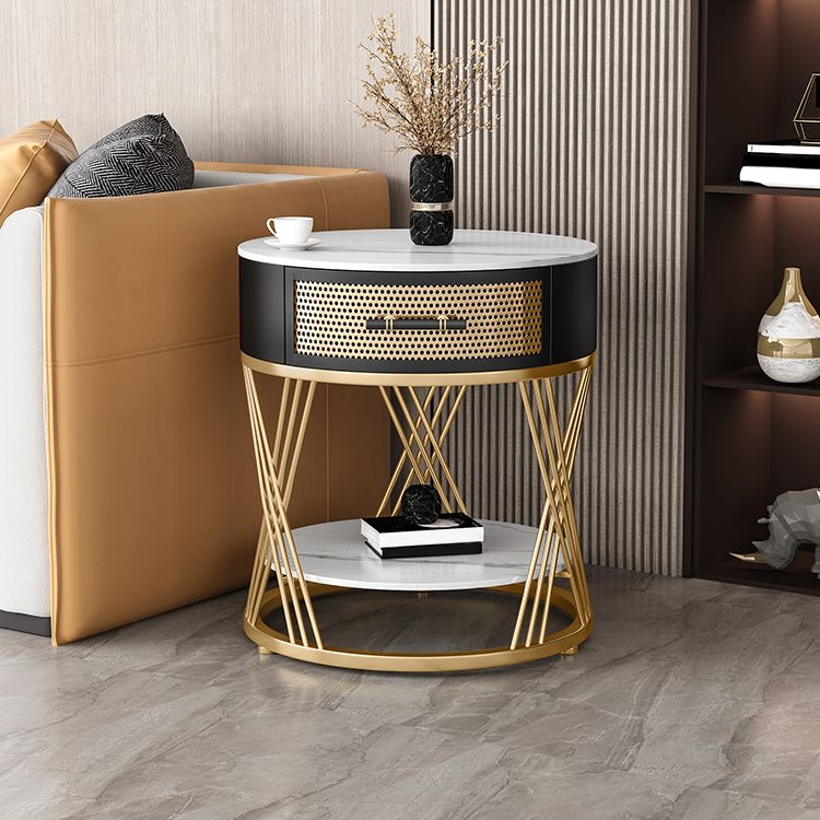 Modernistic Metal Frame End Table Slate Top Round Side End Table Clearhalo 'Coffee & Accent Tables' 'End & Side Tables' 'end_side_tables' 'furn' 'furn_end_side_tables' 'Furniture' 'Living Room Furniture' 1200x1200_48cd04fe-355d-4f93-9f04-acd670e1e5c0