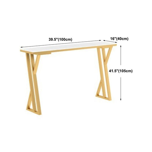 Glam Gold Steel Bar Dining Table with White Faux Marble Top Rectangle Indoor Bistro Table Clearhalo 'Bar Furniture' 'Bar Tables' 'bar_tables' 'furn' 'furn_bar_tables' 'Furniture' 'furniture_bar_tables' 'Kitchen & Dining Furniture' 1200x1200_48cd2c24-9044-472e-a002-b7fc810d0b67