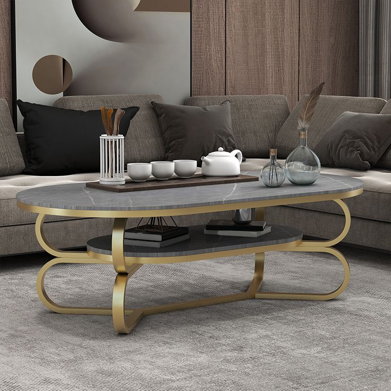 Metal Abstract Base Cocktail Table Oval Slate Top Coffee Table with Shelf Clearhalo 'Coffee & Accent Tables' 'Coffee Tables' 'coffee_tables' 'furn' 'furn_coffee_tables' 'Furniture' 'Living Room Furniture' 1200x1200_48cdd85f-b482-4a05-9284-a6447fd9cc0b