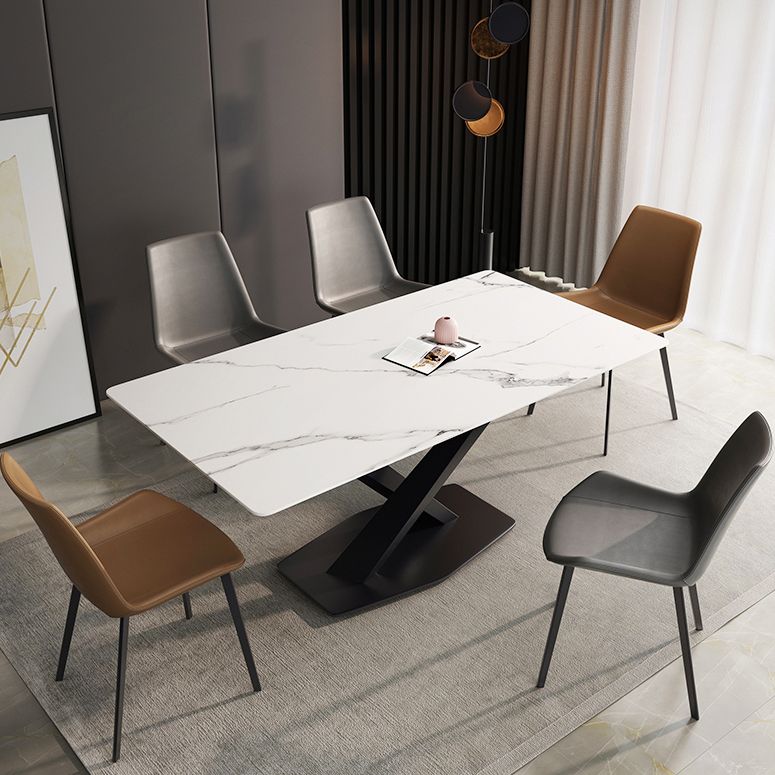 Simple Kitchen Rectangle Shape Dining Table Sintered Stone Dining Table with Pedestal Base Clearhalo ' dining_table' 'Dining Tables & Seating' 'Dining Tables' 'furn' 'furn_dining_table' 'Furniture' 'furniture_dining_table' 'Kitchen & Dining Furniture' 'kitchen&dining_furn' 'kitchen' 'kitchen_dining_table' 1200x1200_48ced162-8046-4a7e-b98b-81d1ae7a6832